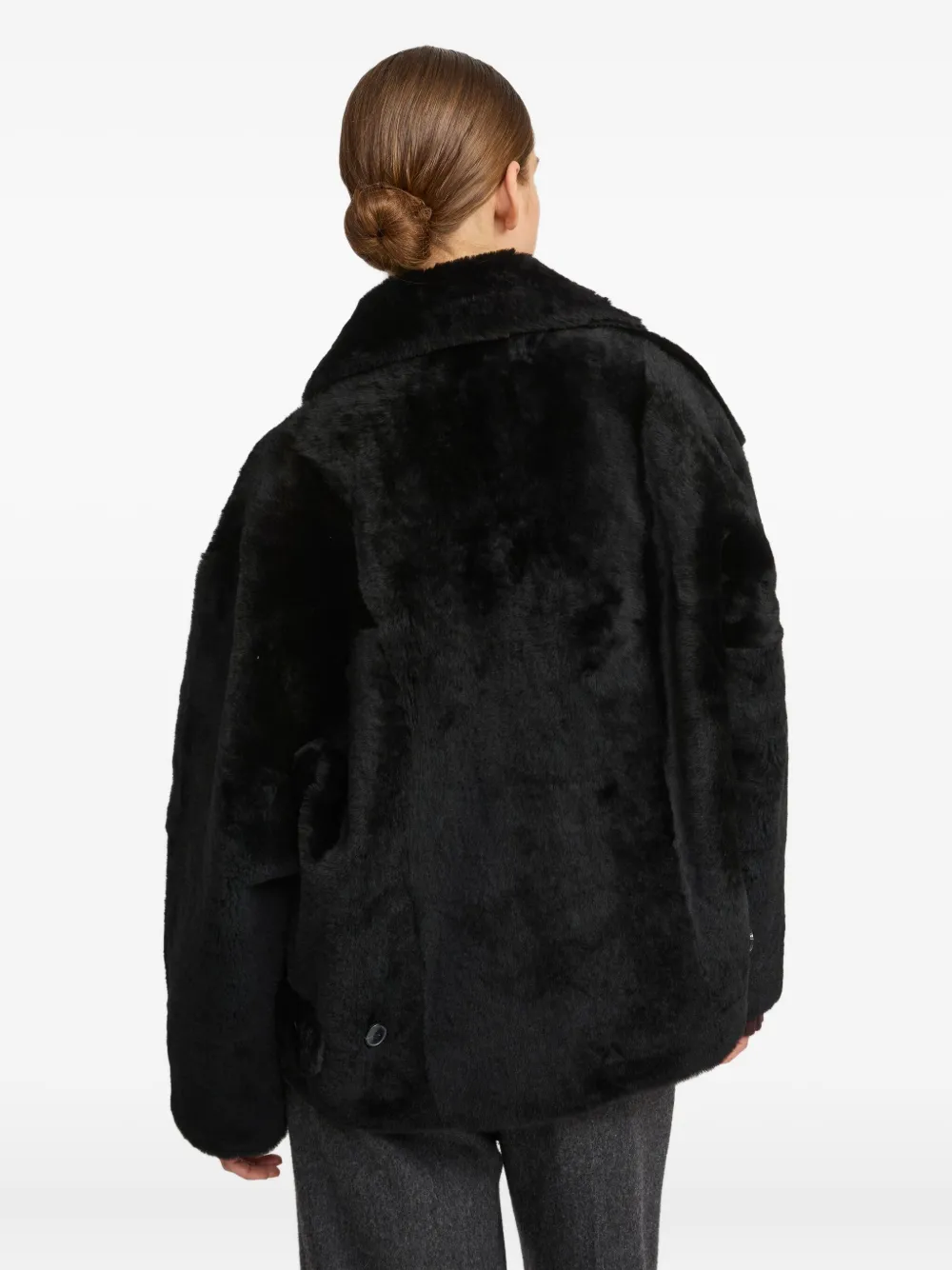 Yves Salomon Double-breasted Shearling Jacket In Black