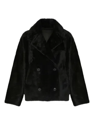Yves Salomon Shearling Pea Jacket | Black | FARFETCH