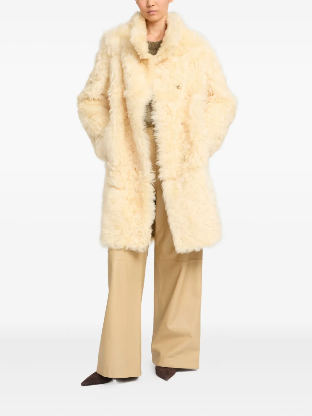 Yves Salomon Omkeerbare Toscana lamsleren jas - Beige