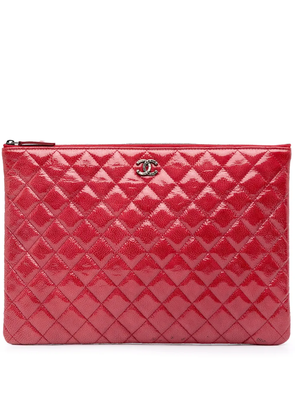 Pre-owned Chanel 2014 Large Quilted Patent O Case Clutch Bag