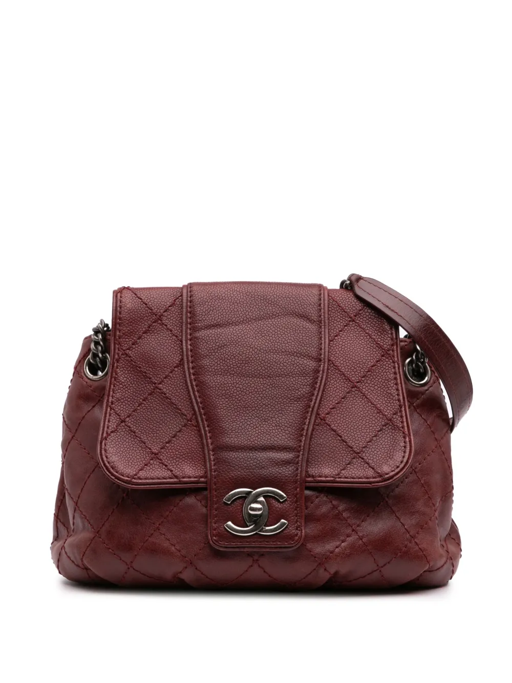 Pre-owned Chanel 2014 Medium Quilted Caviar And Aged Calfskin Bubble Graphic Messenger Bag Crossbody Bag