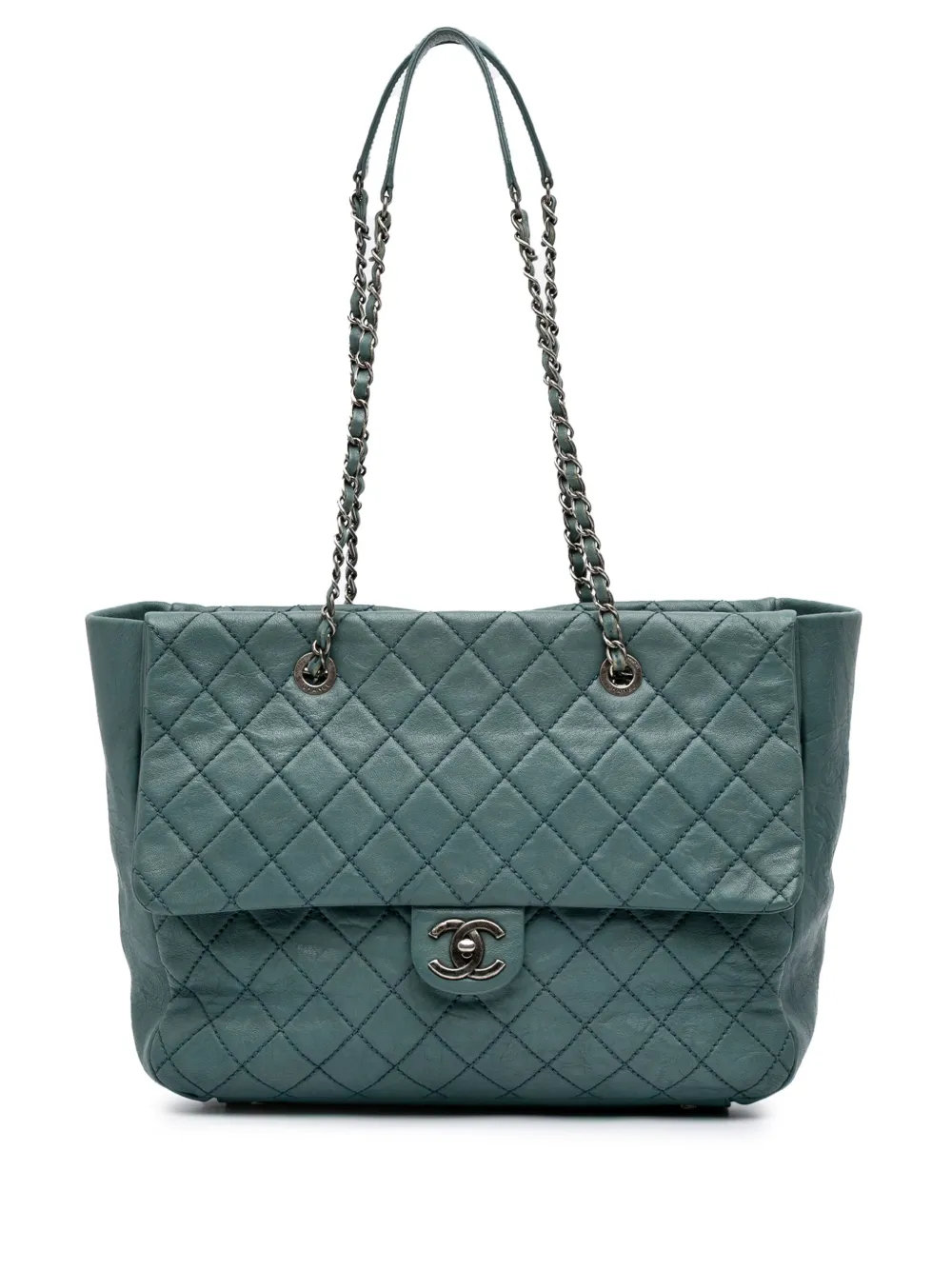 CHANEL Pre-Owned 2016-2017 Large CC Quilted Washed Lambskin Front Flap tote bag | Blue | Image 1