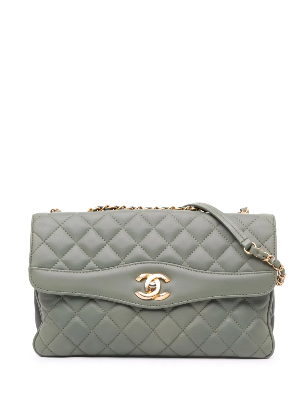 CHANEL Pre-Owned 2018 ラージ マトラッセ ラムスキン デイリーコンパニオン フラップ ショルダーバッグ - グリーン CHANEL Pre-Owned 2018 ラージ マトラッセ ラムスキン デイリーコンパニオン フラップ ショルダーバッグ - グリーン