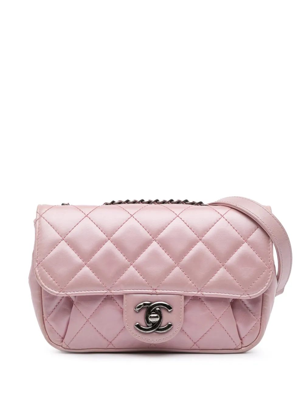 Pre-owned Chanel 2015-2016 Mini Quilted Metallic Calfskin Coco Pleats Chain Flap Crossbody Bag