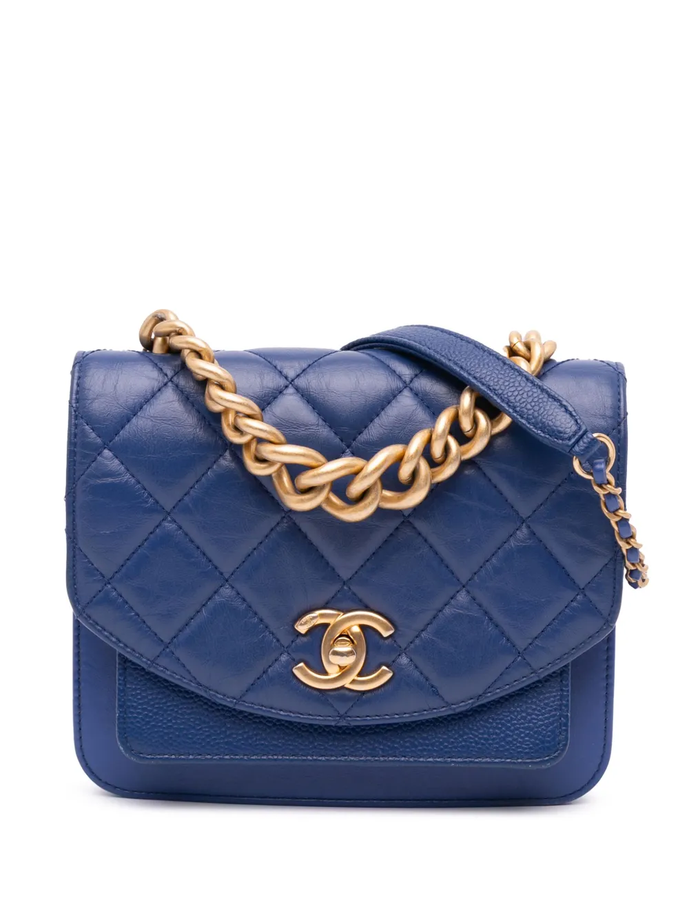Pre-owned Chanel 2019 Mini Quilted Aged Calfskin And Caviar Chain Handle Flap Satchel