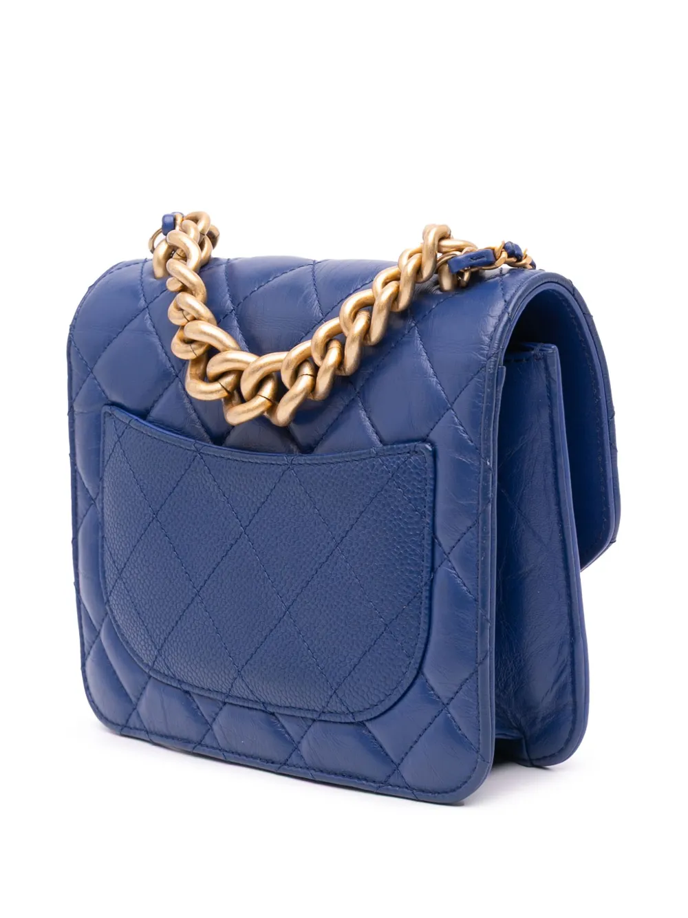 Pre-owned Chanel 2019 Mini Quilted Aged Calfskin And Caviar Chain Handle Flap Satchel