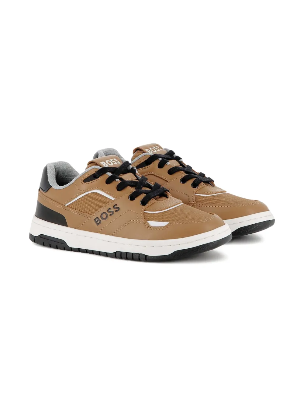 BOSS Kidswear Leren sneakers Bruin