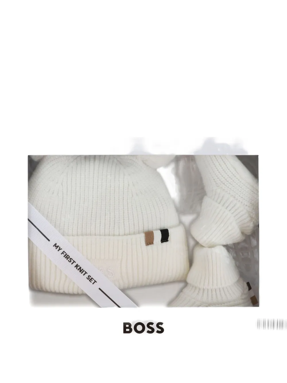 BOSS Kidswear Geribbelde muts en laarzen met pompon Wit