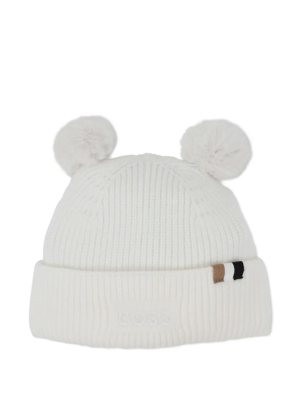 BOSS Kidswear Geribbelde muts en laarzen met pompon Wit