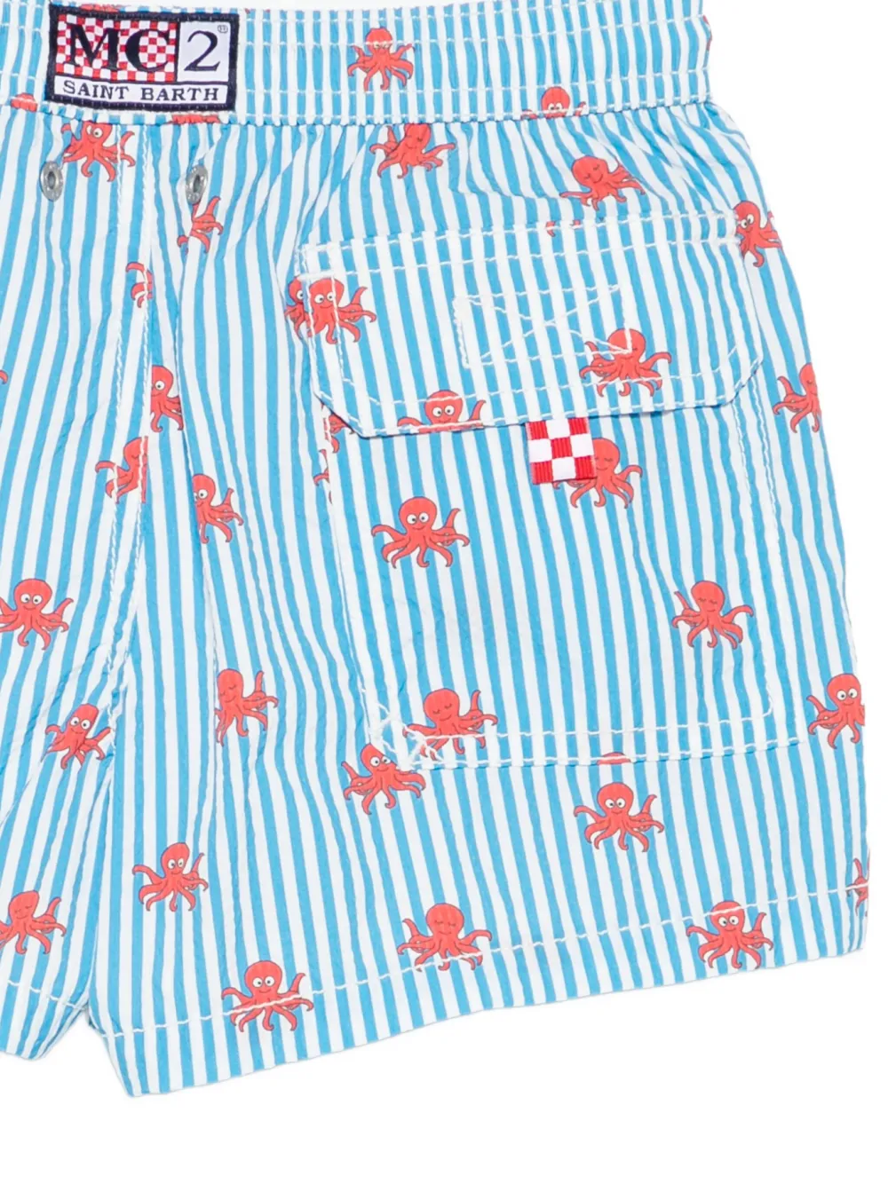 MC2 Saint Barth Kids Gestreepte zwembroek met octopusprint Blauw