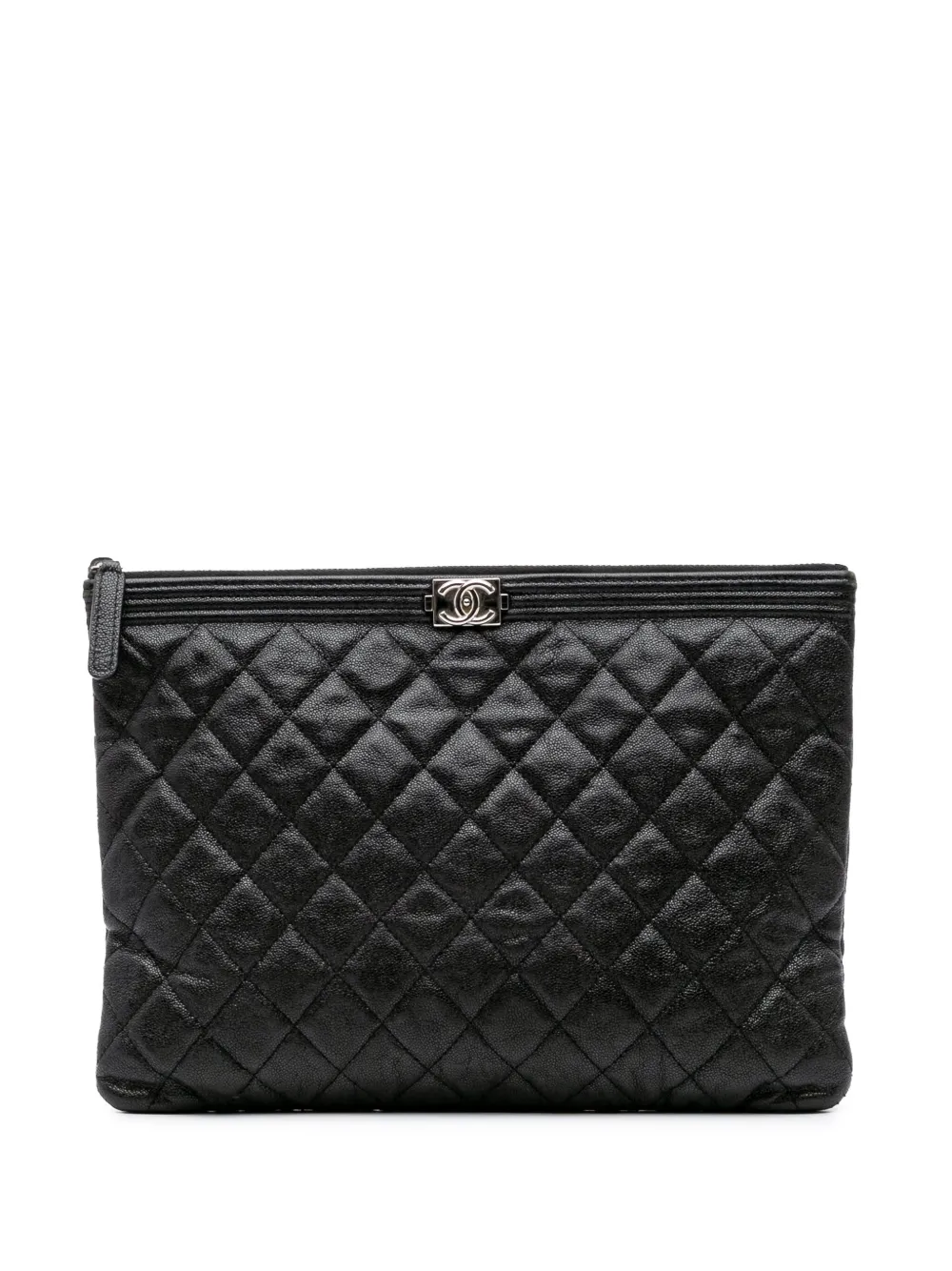 CHANEL Pre-Owned 2019 ミディアム マトラッセ キャビア ボーイ O ケース クラッチバッグ - ブラック CHANEL Pre-Owned 2019 ミディアム マトラッセ キャビア ボーイ O ケース クラッチバッグ - ブラック