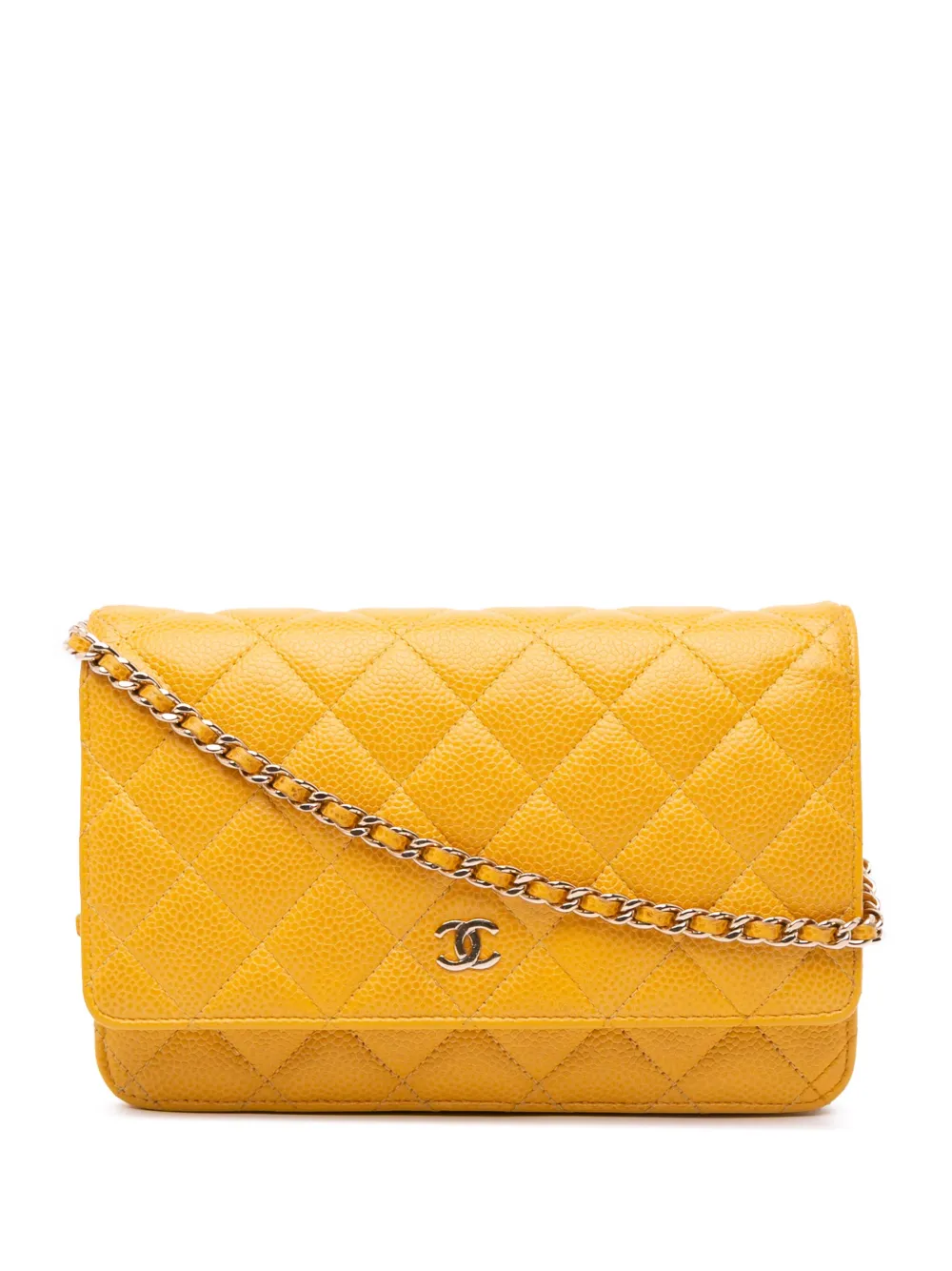 Pre-owned Chanel 2018 Cc Quilted Caviar Wallet On Chain Crossbody Bag
