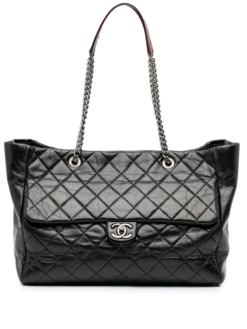 Pre-owned Chanel 2014 Large Quilted Glazed Calfskin Duo Color Tote Bag