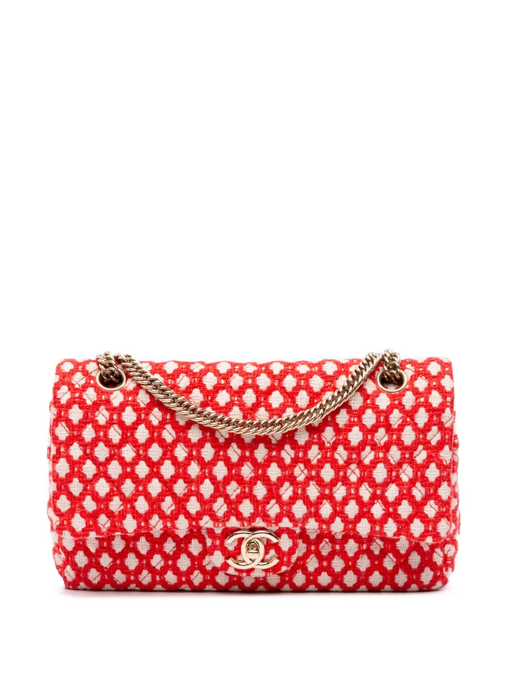 Pre-owned Chanel 2008-2009 Medium Quilted Tweed Bijoux Chain Double Flap Shoulder Bag