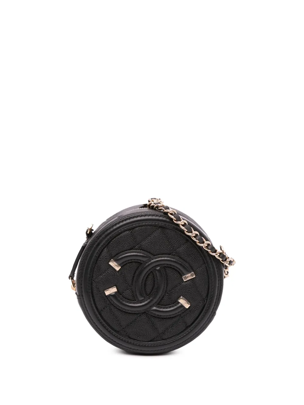Pre-owned Chanel 2019 Caviar Cc Filigree Round Crossbody Bag