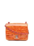 CHANEL Pre-Owned 2013-2014 Mini Square Classic Patent Striped Single Flap crossbody bag - ORANGE