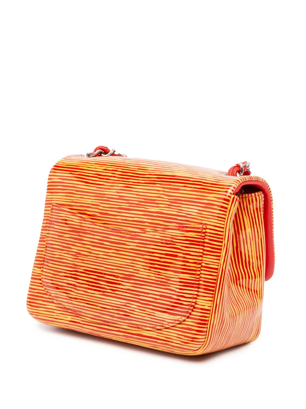 Pre-owned Chanel 2013-2014 Mini Square Classic Patent Striped Single Flap Crossbody Bag