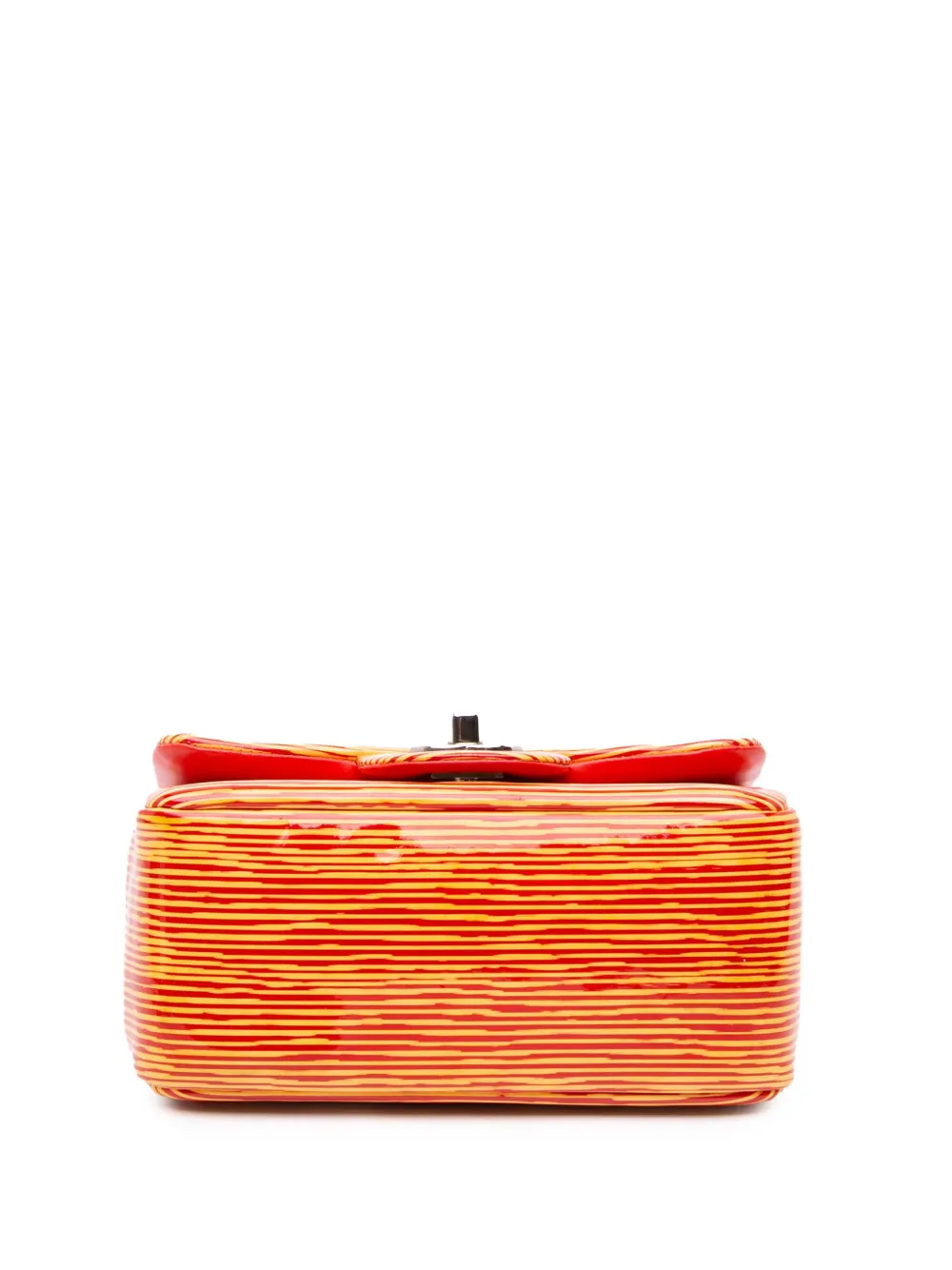 Pre-owned Chanel 2013-2014 Mini Square Classic Patent Striped Single Flap Crossbody Bag