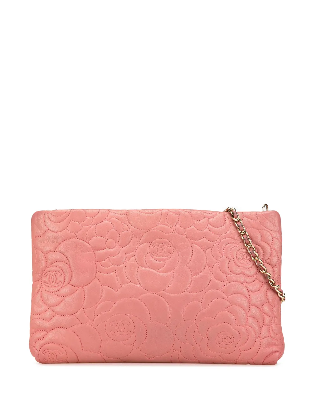 Pre-owned Chanel 2013-2014 Embossed Lambskin Camellia Chain Pochette Shoulder Bag