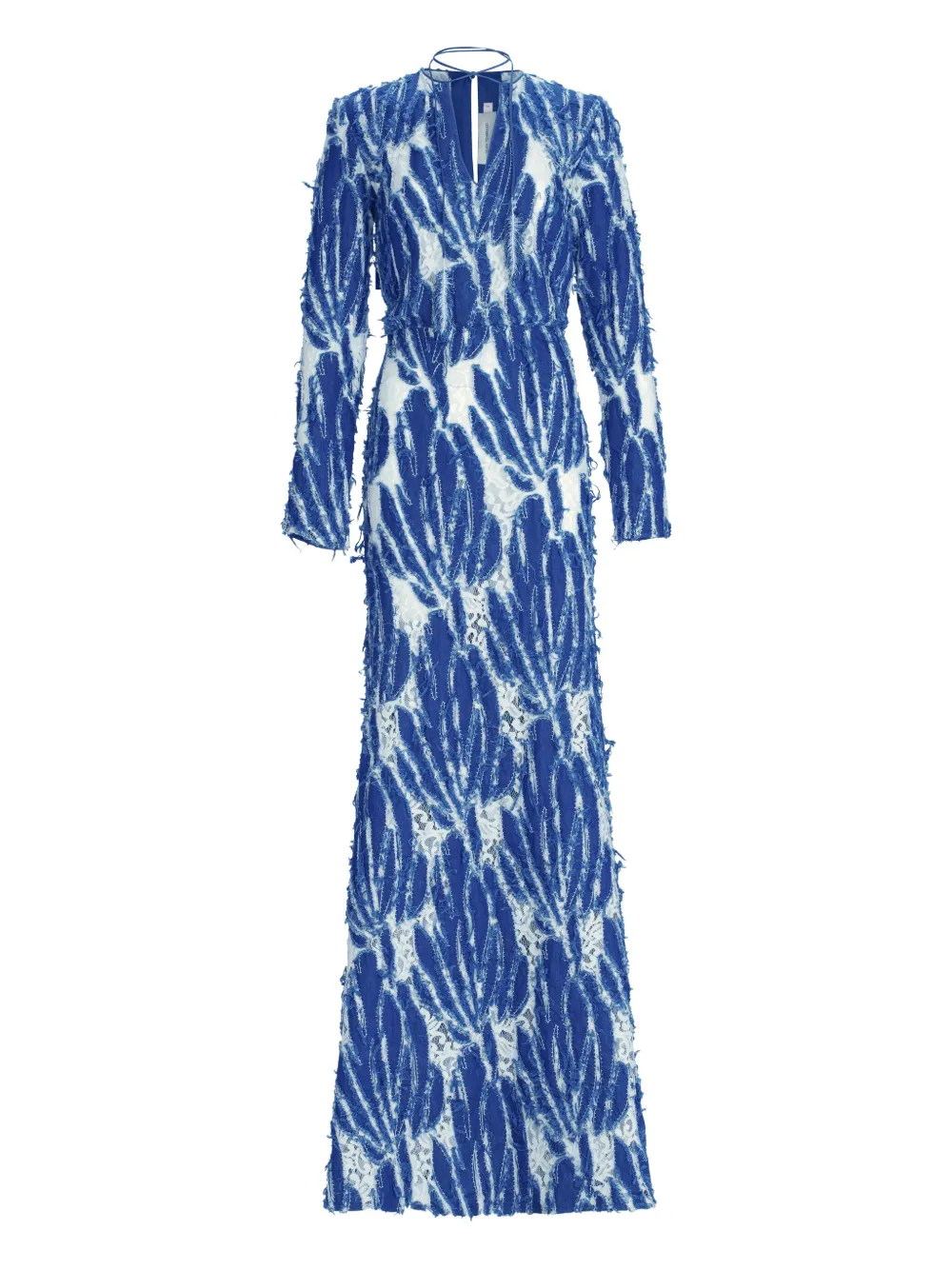 Silvia Tcherassi Avondjurk met franje en bladerprint Blauw