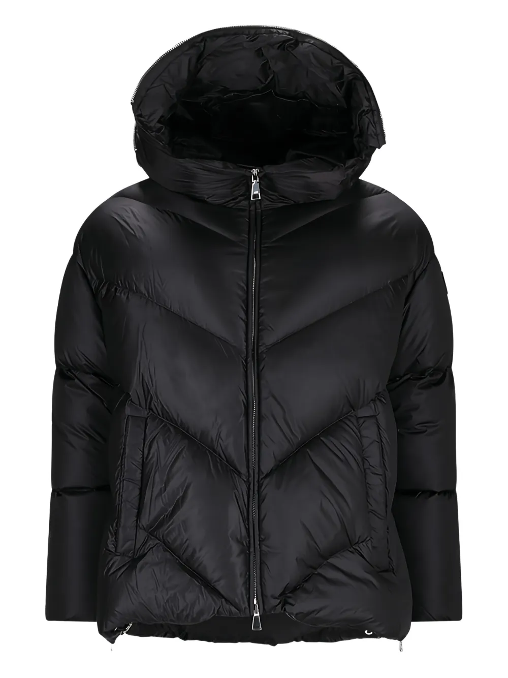 hooded chevron-quilted down jacket