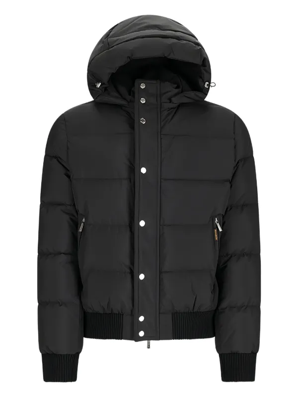 Moorer Hooded Quilted Bomber Jacket in Black