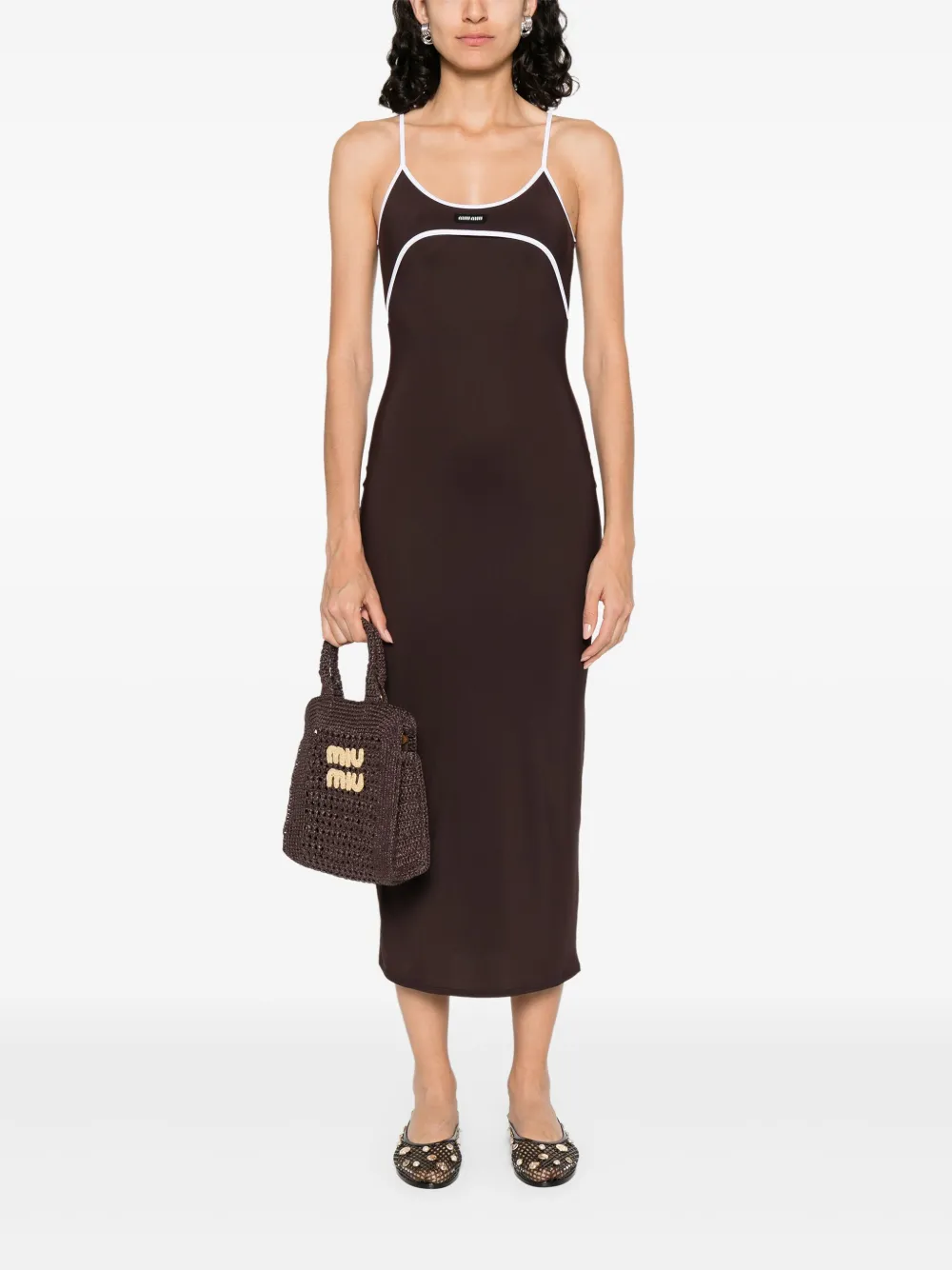 Miu contrast-trim midi dress Bruin