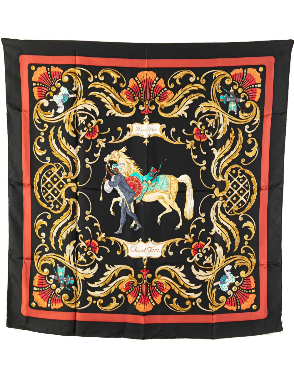 Hermès Pre-Owned 20th Century Cheval Turc 90 シルクスカーフ - ブラック Hermès Pre-Owned 20th Century Cheval Turc 90 シルクスカーフ - ブラック