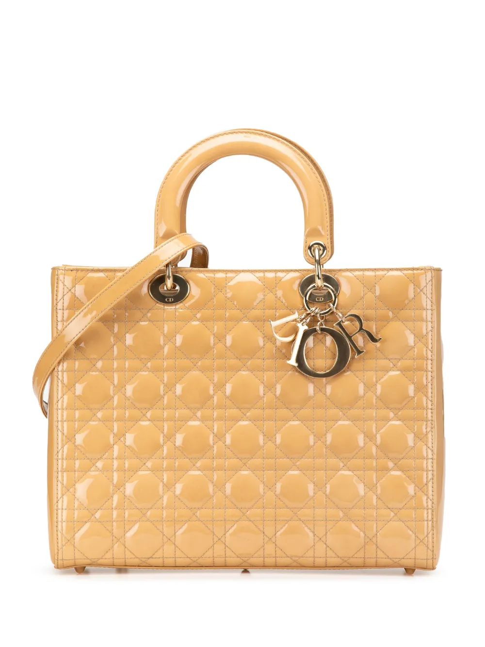 Christian Dior Pre-Owned 2011 ラージ パテント カナージュ レディ ディオール サッチェルバッグ - ブラウン Christian Dior Pre-Owned 2011 ラージ パテント カナージュ レディ ディオール サッチェルバッグ - ブラウン