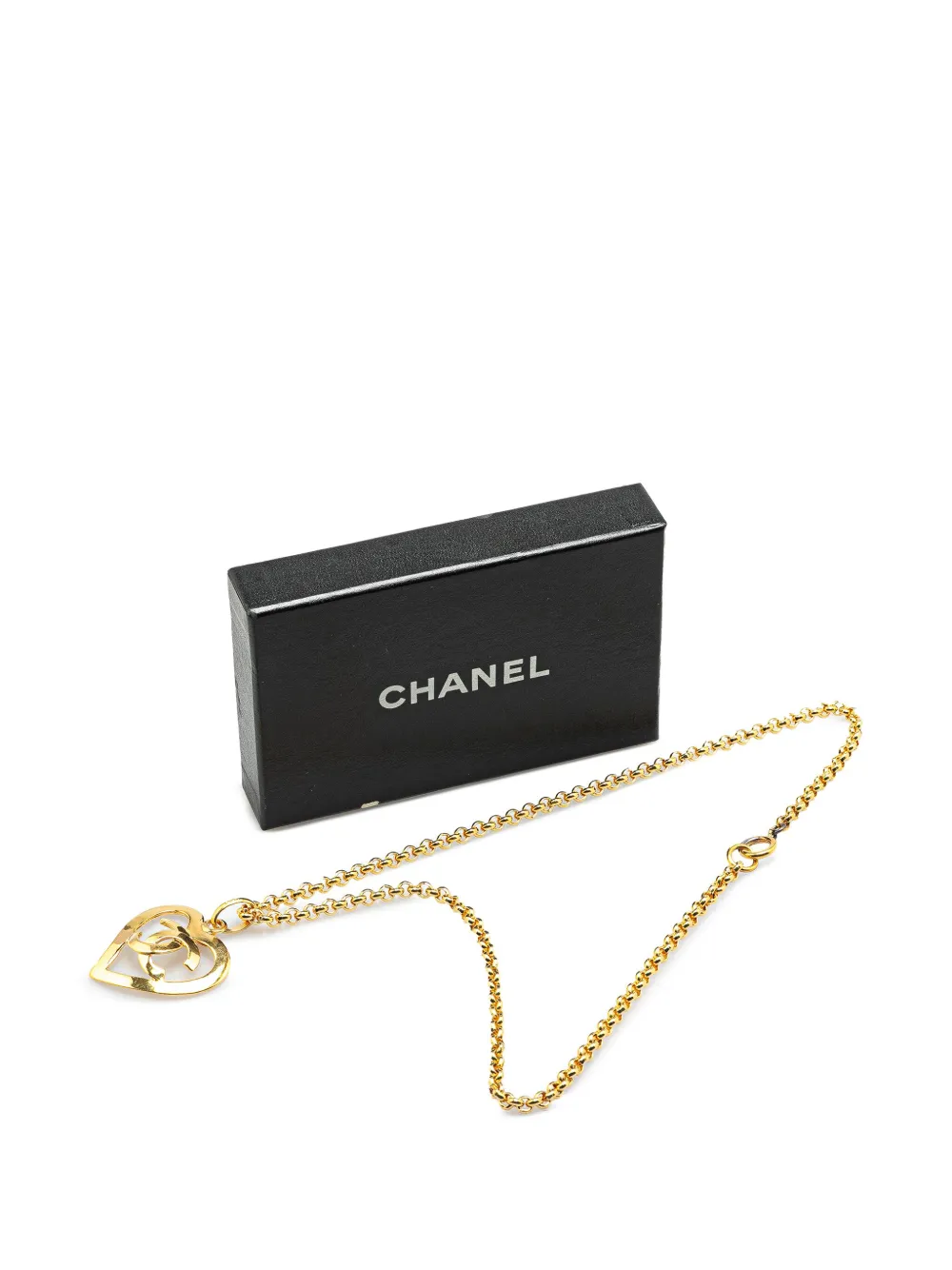 Pre-owned Chanel 1995 Gold Plated Cc Heart Pendant Necklace Costume Necklace