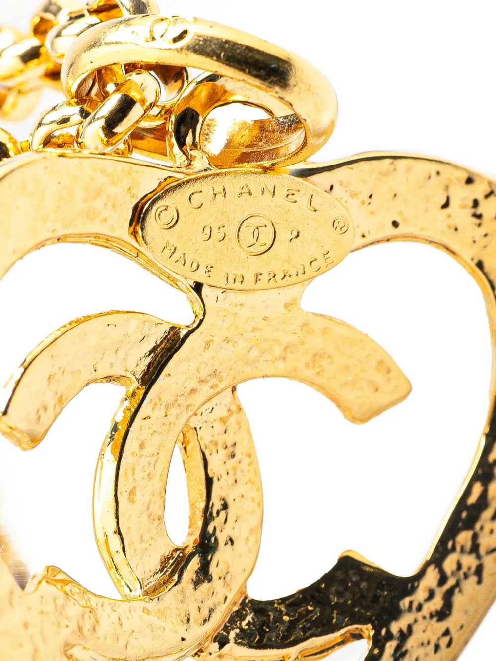 Pre-owned Chanel 1995 Gold Plated Cc Heart Pendant Necklace Costume Necklace