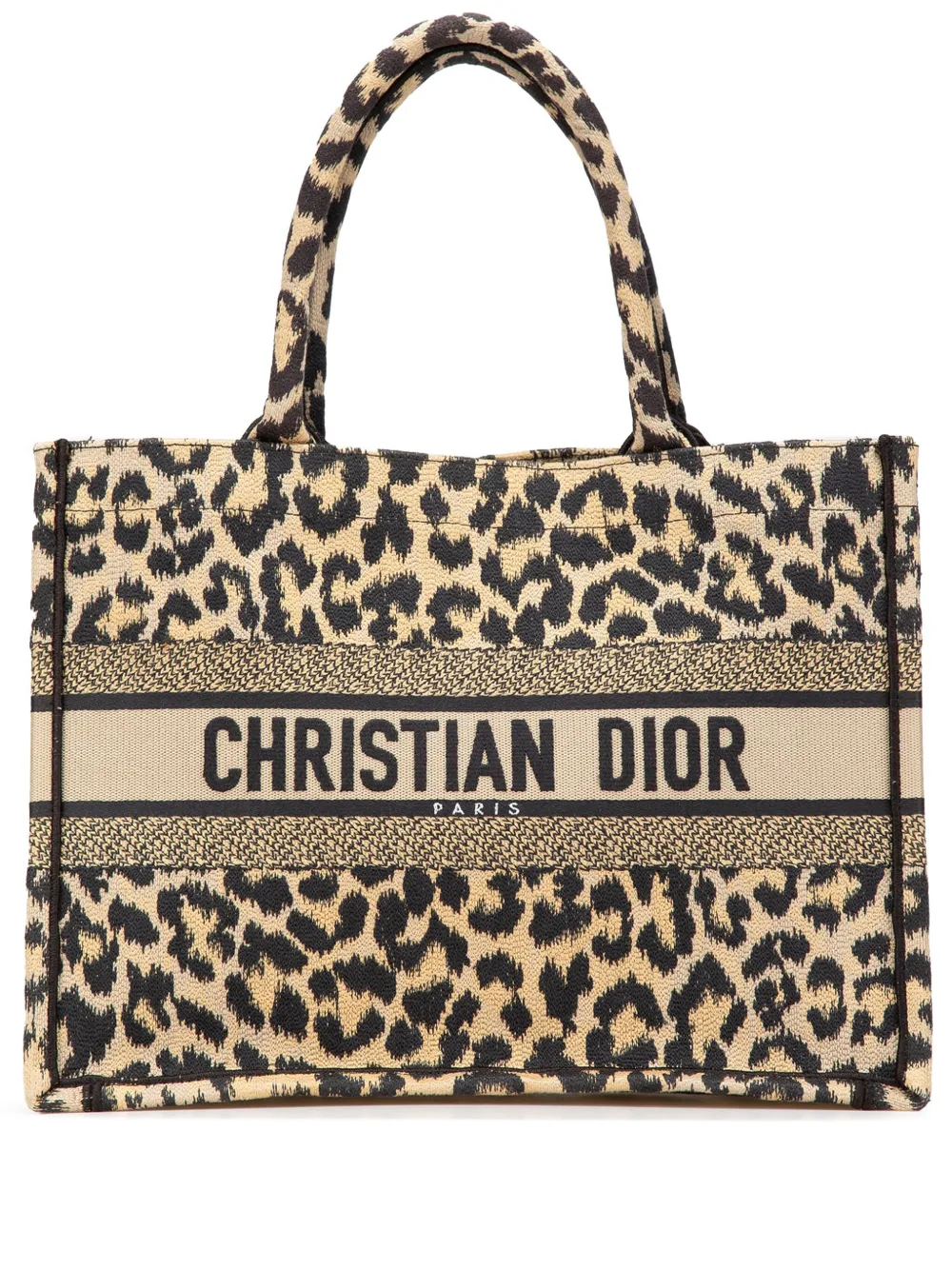 Christian Dior Pre-Owned 2021 ミッツァ ミディアム エンブロイダリー キャンバス レオパード ブック Christian Dior Pre-Owned 2021 ミッツァ ミディアム エンブロイダリー キャンバス レオパード ブック