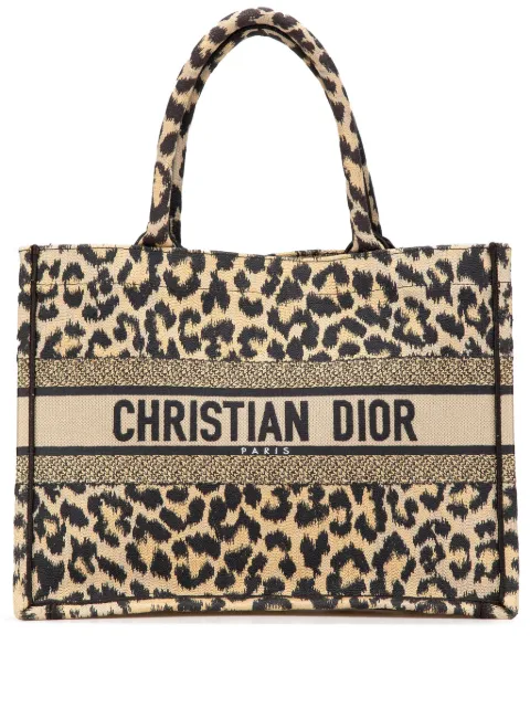 Christian Dior Pre-Owned 2021 Mizza Medium Embroidered Canvas Leopard Book tote bag
