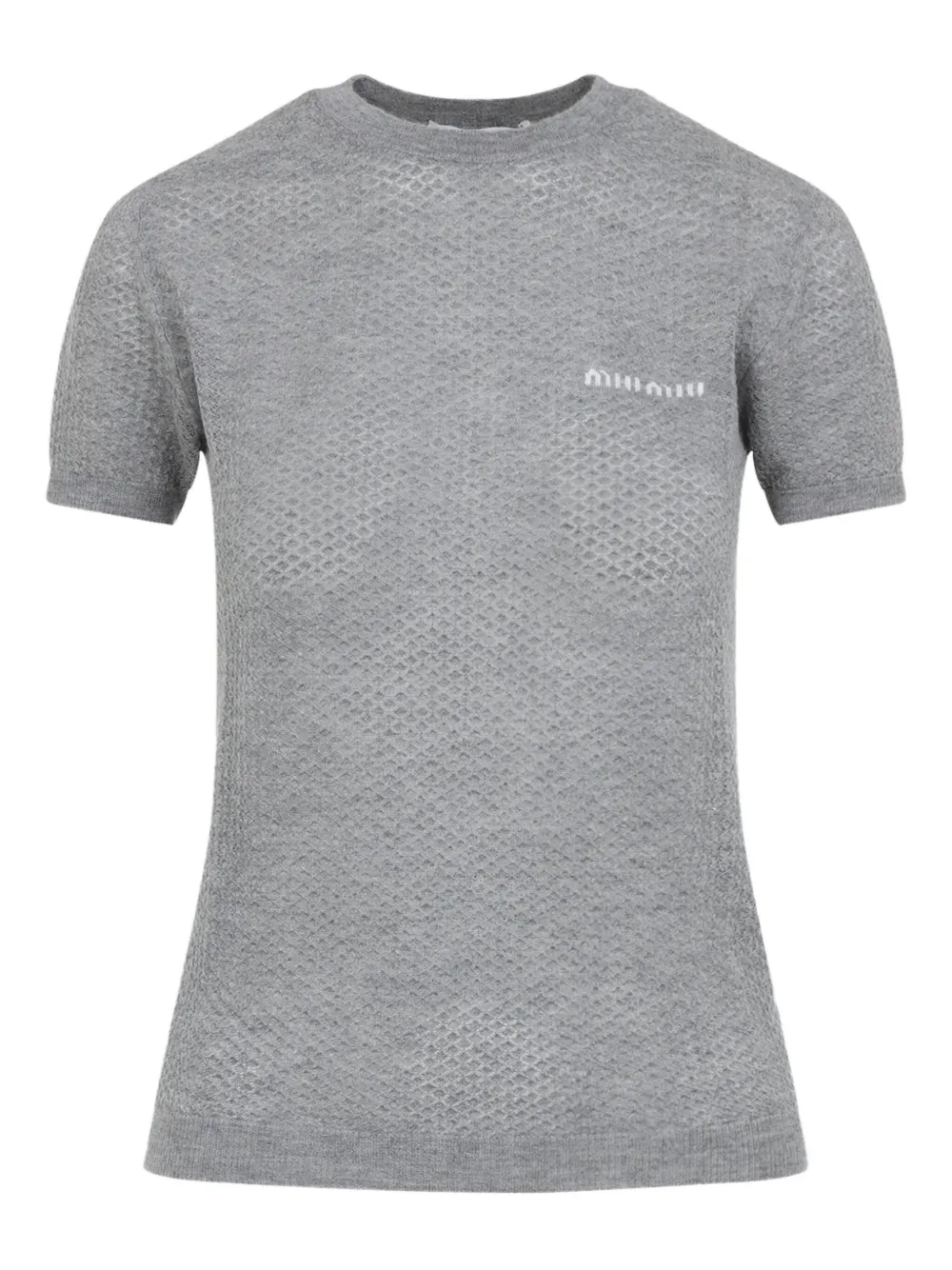 Miu Miu intarsiastickad t-shirt med logotyp | grå | Image 1
