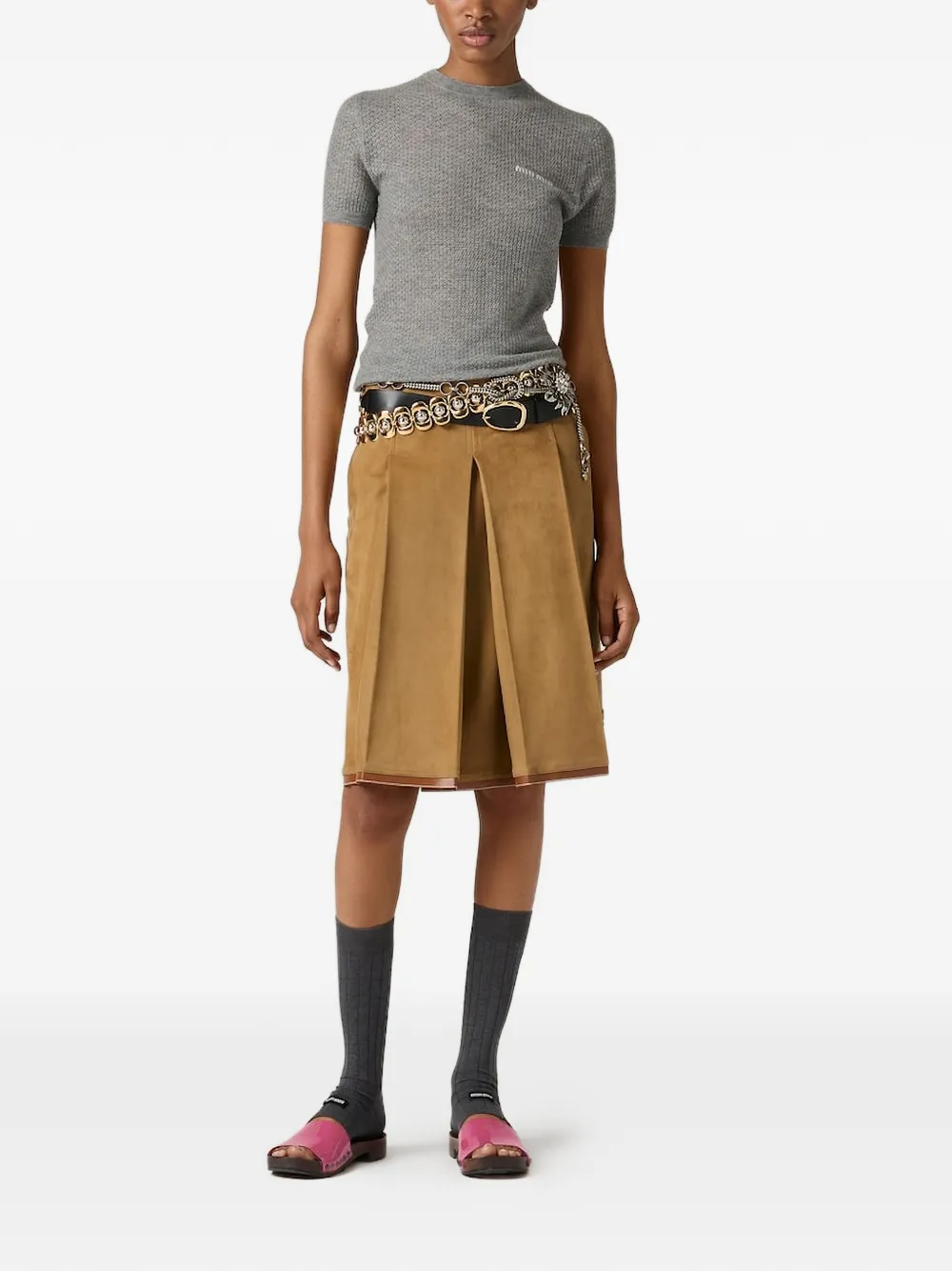 Miu T-shirt met logo intarsia Grijs