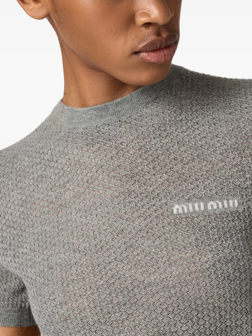 Miu T-shirt met logo intarsia Grijs