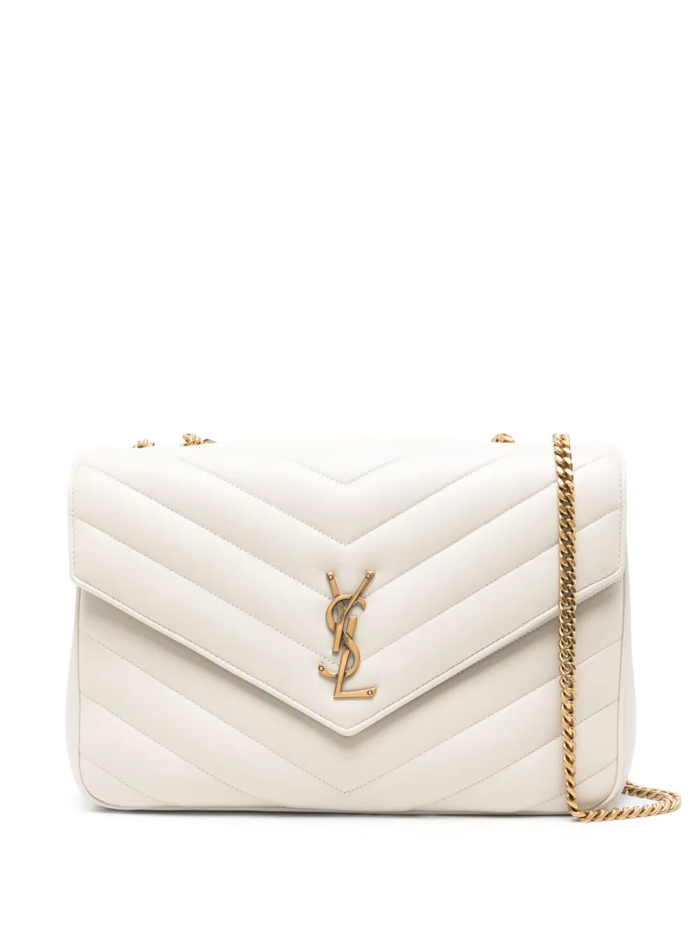 Saint Laurent Grote LouLou leren schoudertas Beige