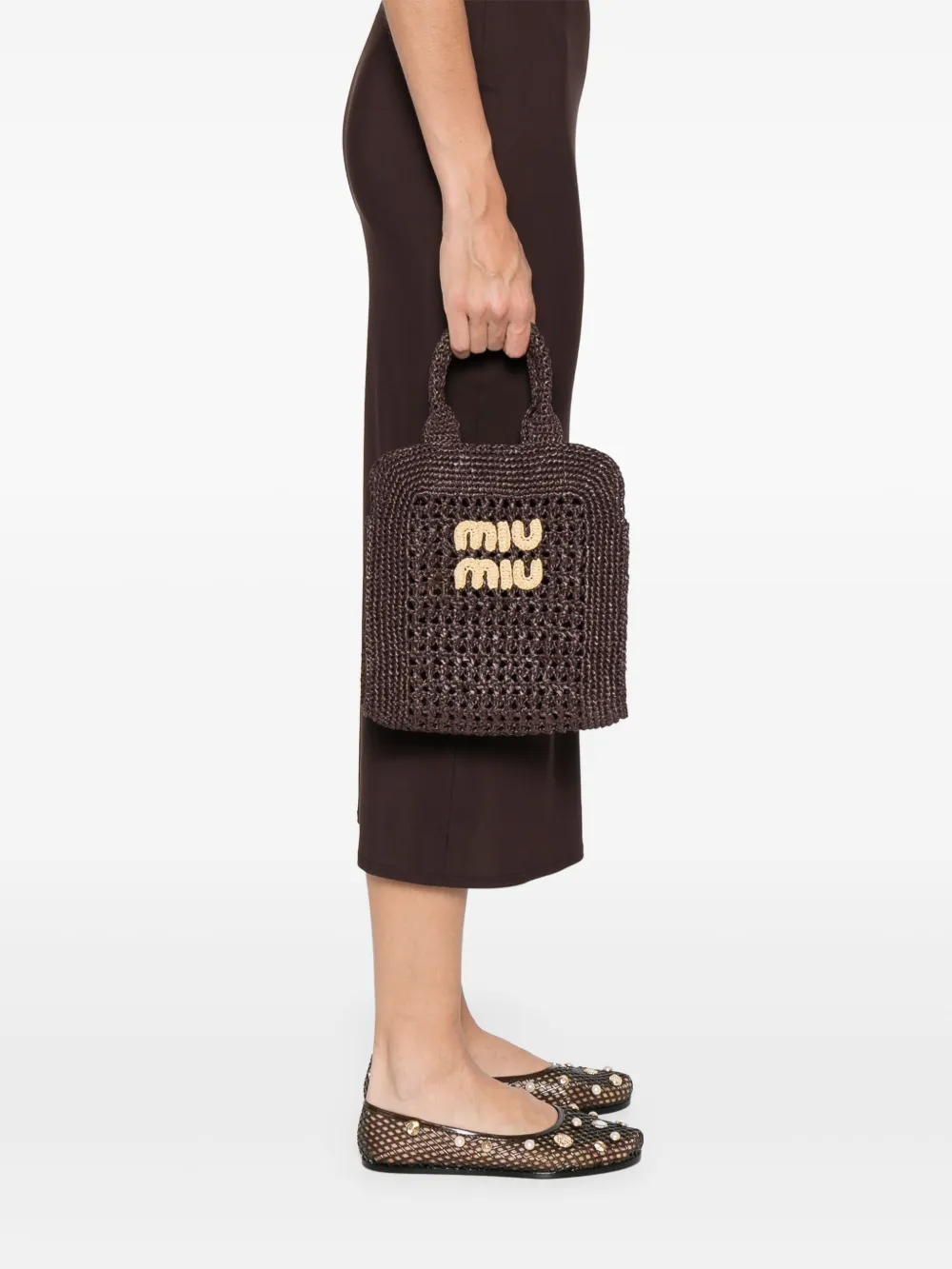 Miu Gehaakte shopper Bruin