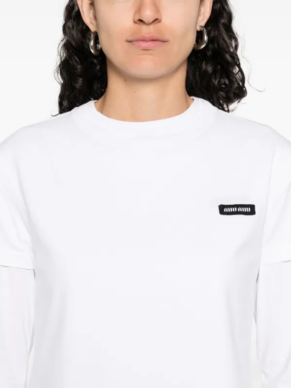 Miu Miu logo-appliqué T-shirt | White | FARFETCH NO