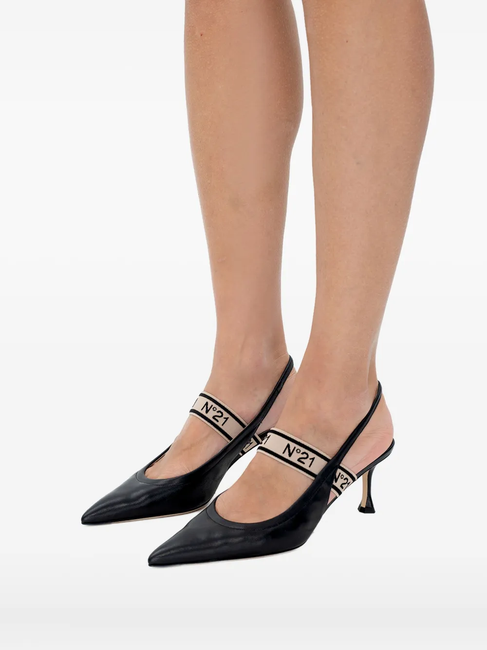 N°21 Logo-strap Slingback Pumps In Black