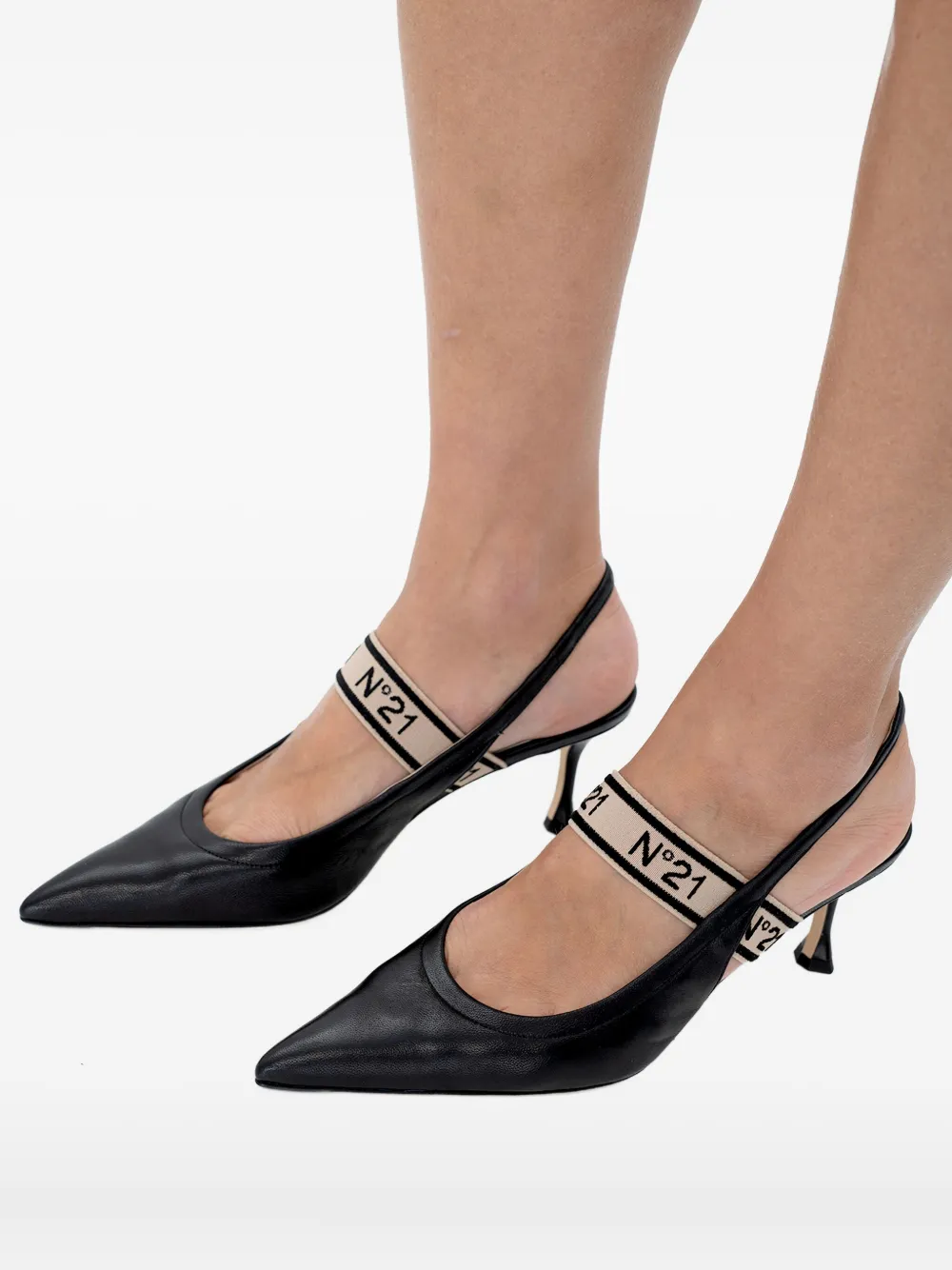 N°21 Logo-strap Slingback Pumps In Black