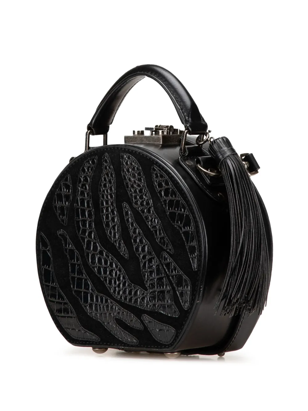 Pre-owned Saint Laurent 2018 Small Croc Embossed Leather Mica Hatbox Satchel