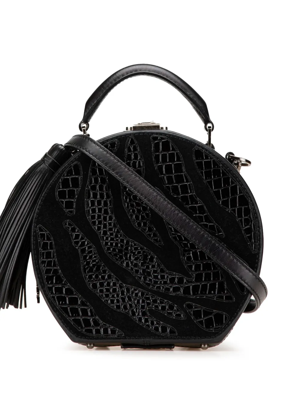 Pre-owned Saint Laurent 2018 Small Croc Embossed Leather Mica Hatbox Satchel