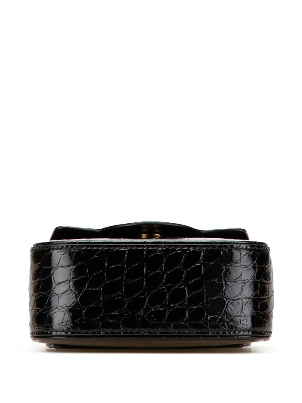 Pre-owned Versace 2000-2024 Mini Croc Embossed La Medusa Satchel In Black