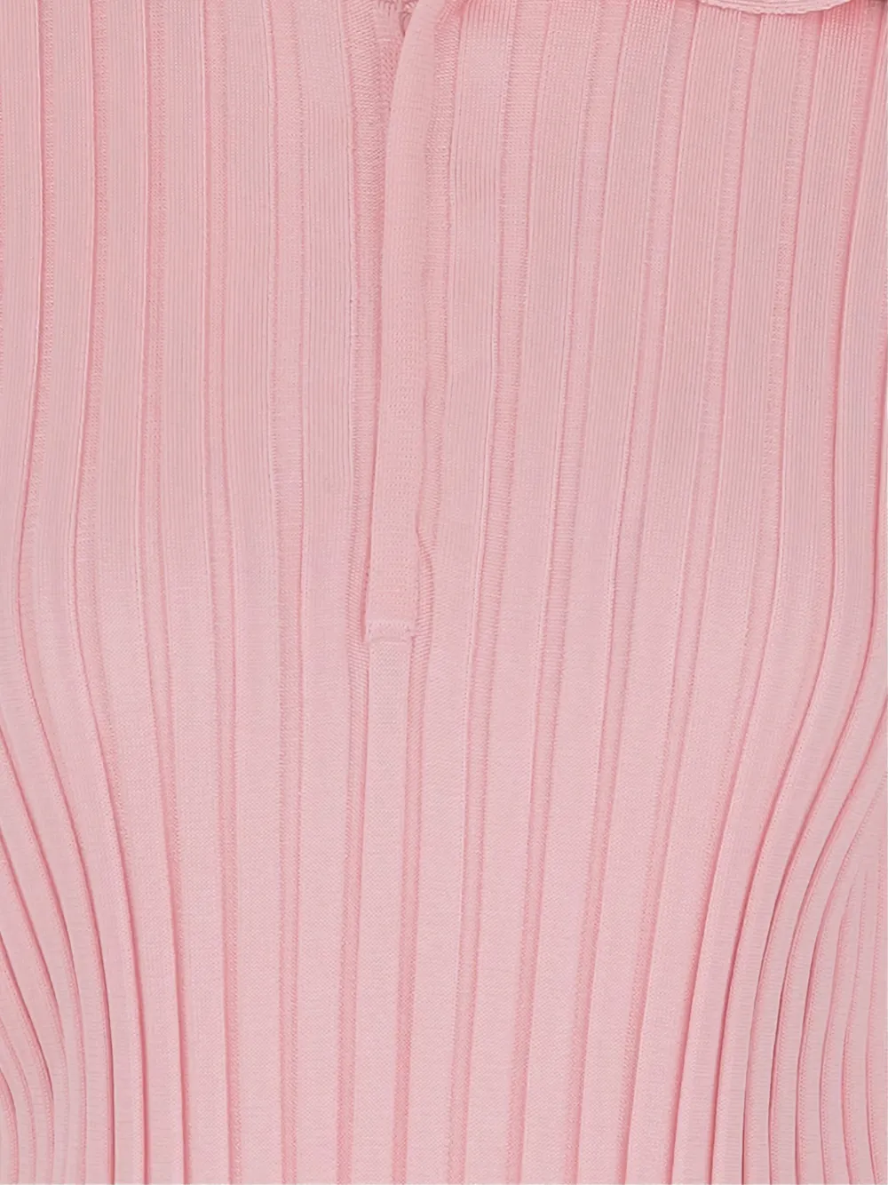 Jil Sander Ruffle Flounce Polo Shirt In Viscose Blend In Pink