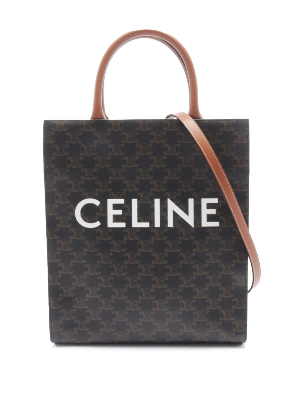 Pre-owned Celine 2000-2024 Small Triomphe Coated Canvas Vertical Cabas Satchel