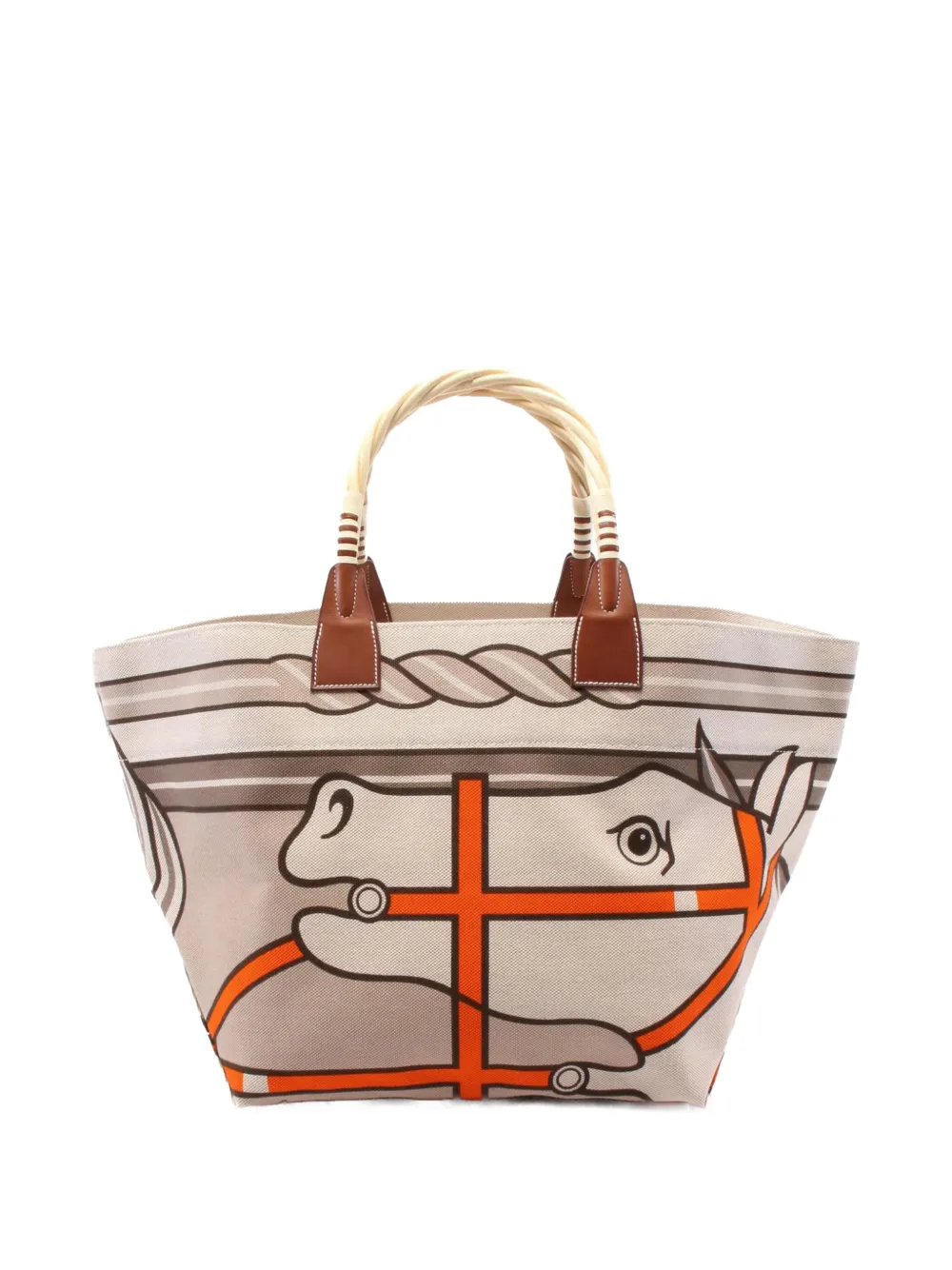 Hermès Pre-Owned 2011 トワル H プリュム カドリージュ オ フィル スティープル 31 ハンドバッグ - ブラウン Hermès Pre-Owned 2011 トワル H プリュム カドリージュ オ フィル スティープル 31 ハンドバッグ - ブラウン