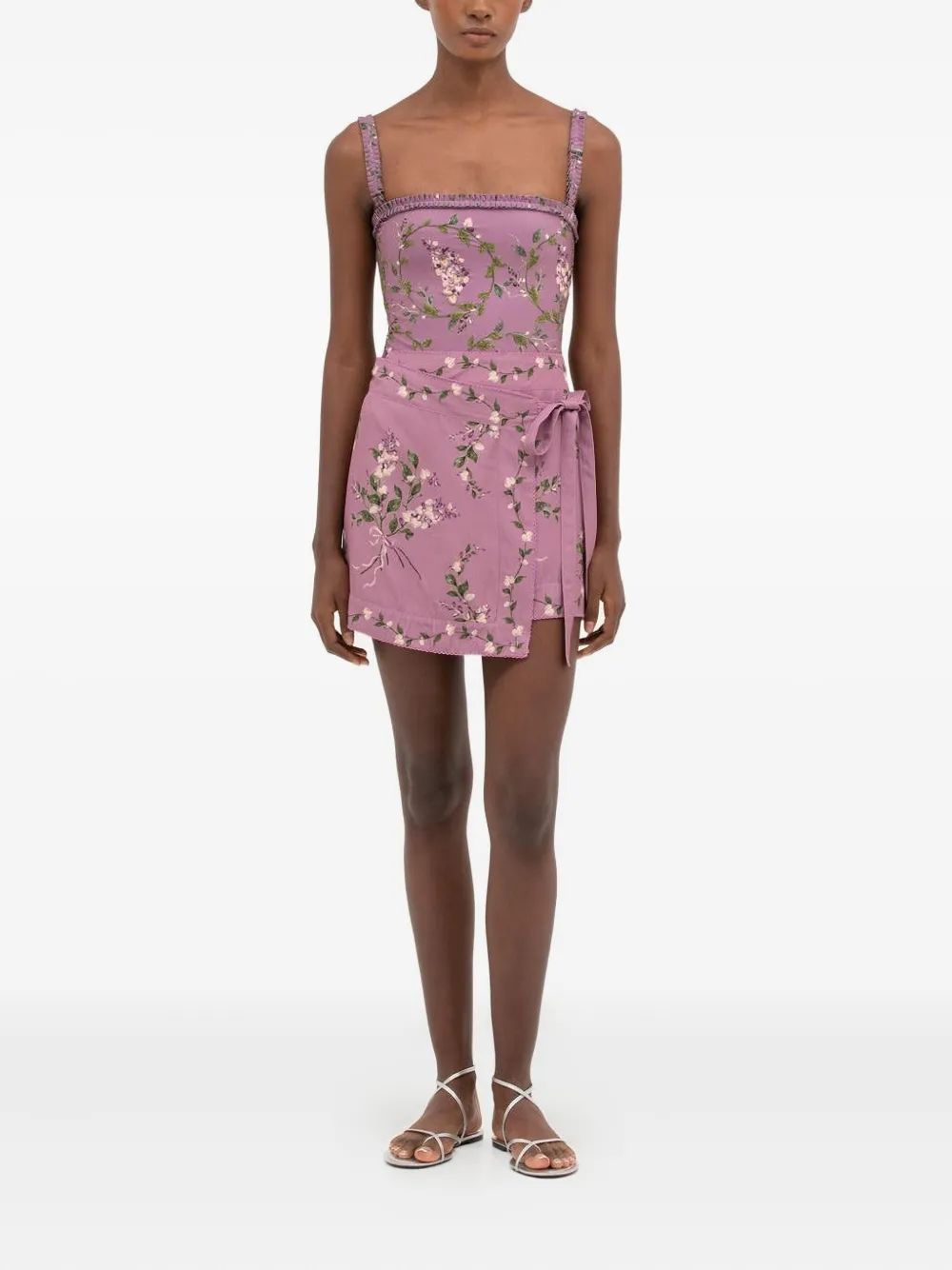 Agua By Agua Bendita Luna Wisteria floral mini skirt - Roze