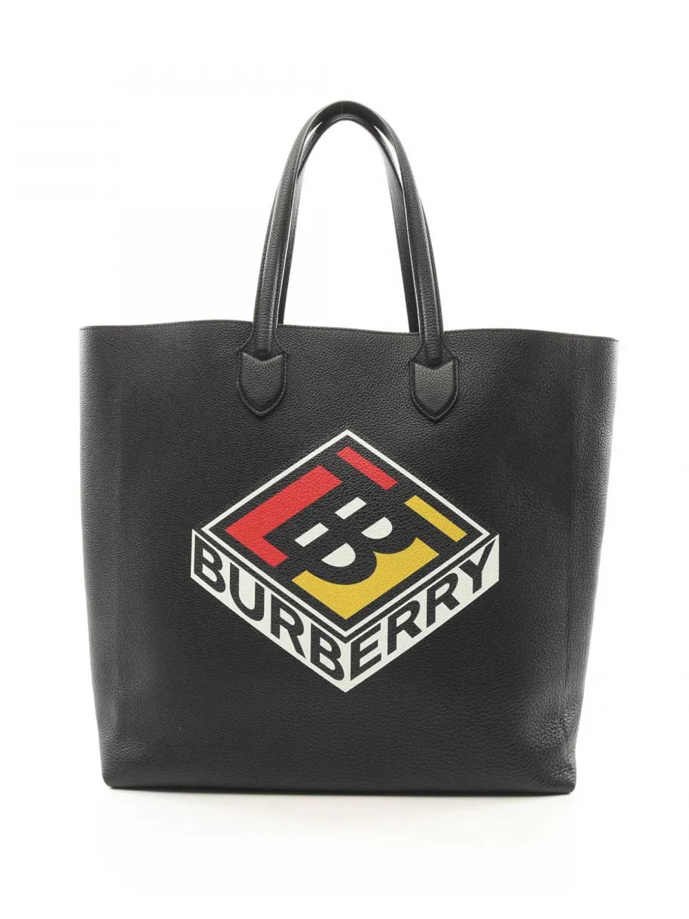 Pre-owned Burberry 2018-2024 Grained Calfskin Logo Kane Tote Bag