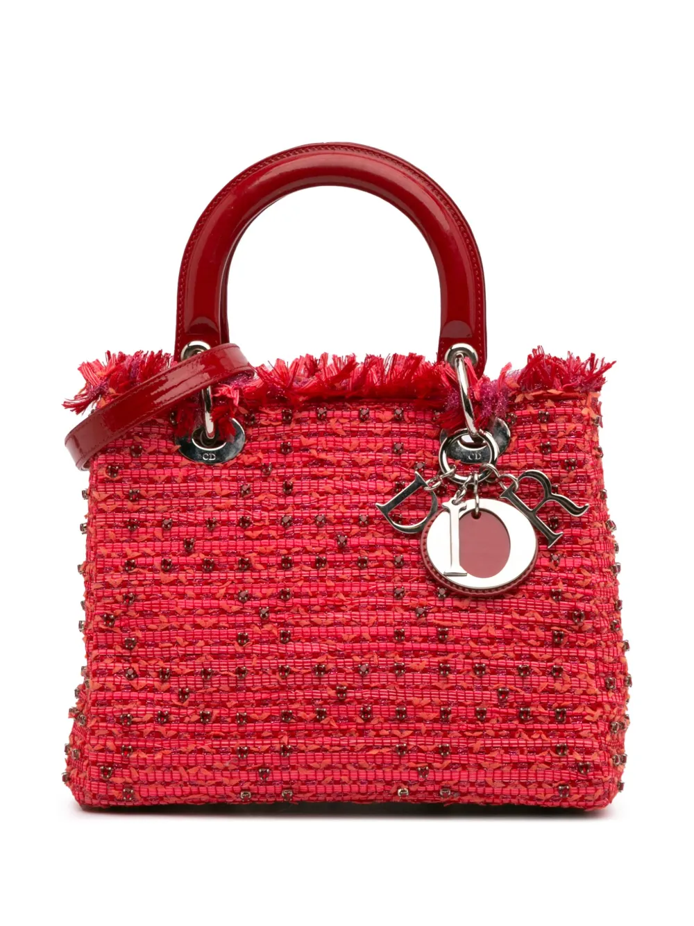 Christian Dior Pre-Owned 2012 ミディアム ツイード フリンジ ラインストーン レディ ディオール Christian Dior Pre-Owned 2012 ミディアム ツイード フリンジ ラインストーン レディ ディオール